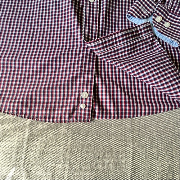 Izod Dress Shirt Mens Size Small 15.5 Slim Fit Red White Blue Gingham Checkered - Picture 9 of 15